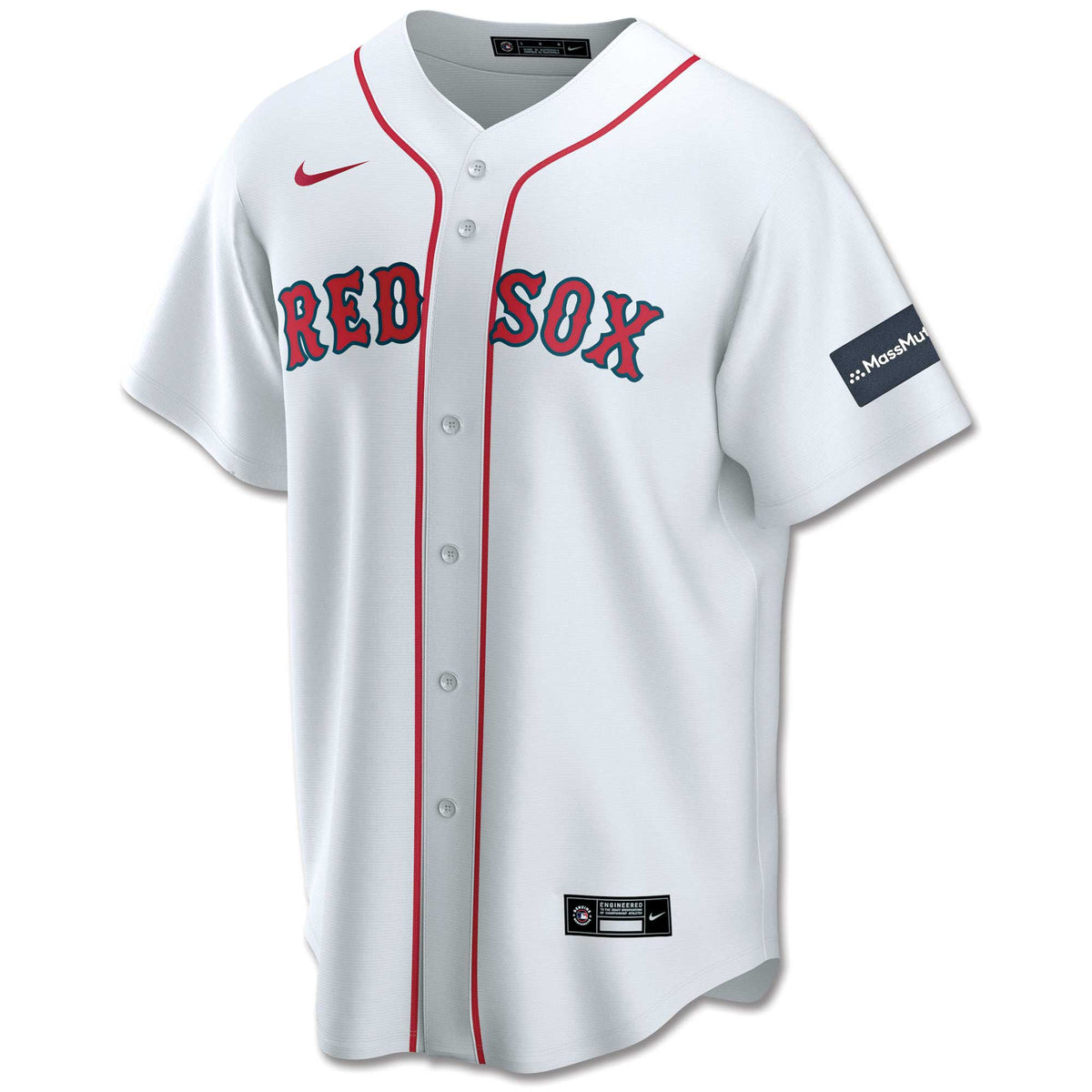 The MassMutual jersey patch is displayed during a Boston Red Sox