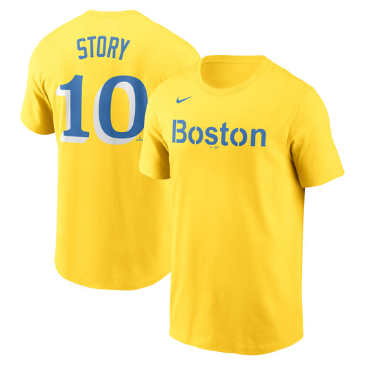 Boston Red Sox Story #10 Nike YELLOW City Connect Player T-Shirt